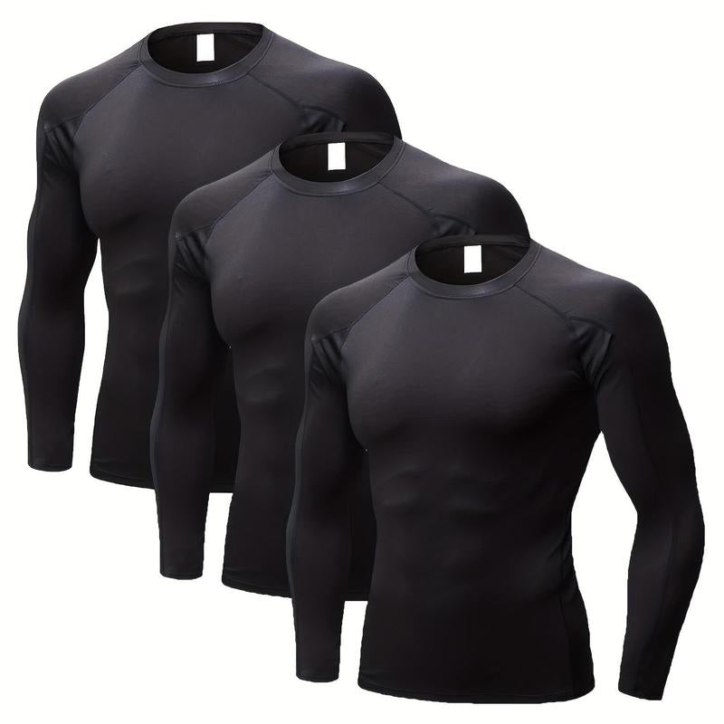 3 Pack Mens Compression Shirts Long Sleeve Quick Dry for Workout Running Athletic Base Layer Sportswear Technical Warmth Training Tops Fitness Apparel
