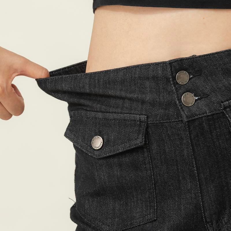 MIDIROSS Mecerized Denim Flap Pocket Button Front Flare Jeans