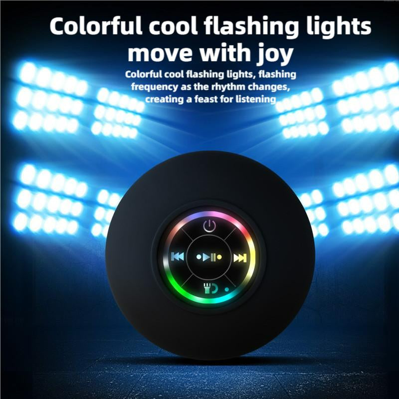 Waterproof Speaker, Portable Suction Cup Speaker with LED Light, Rechargeable Bluetooth-Compatible Speaker for Home, Bathroom, Outdoor Audio Smartphone