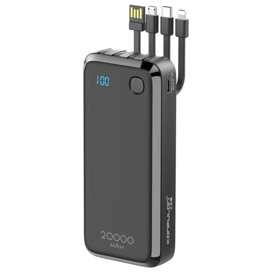 20W USB C Power Bank 20000Mah for Smartphone, Multi-Function Cellphone Charger Built-In 3 Counts Data Cable, Portable Charging Tool for Home & Travel, Universal Digital Display Mobile Charger Devices Compatible with Iphone Samsung Pixel LG Moto Ipad