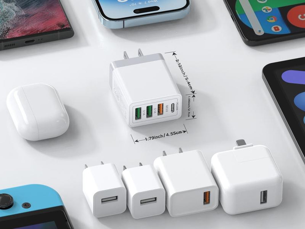 LCGENS [2-Pack] 35W USB C Wall Charger Block, 4Port PD+QC Fast Power Adapter, Type C Charging Brick Cube Plug for Iphone 12/13/14/15/Pro Max, XS/XR/X, Ipad/Airpods Pro, Samsung, Google, Tablet, Android(White)