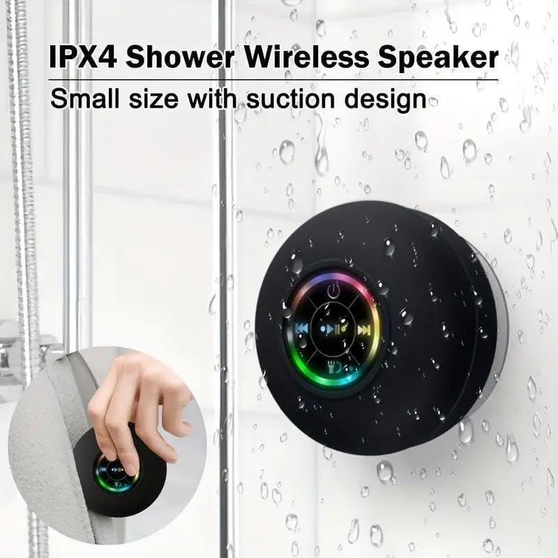 Waterproof Speaker, Portable Suction Cup Speaker with LED Light, Rechargeable Bluetooth-Compatible Speaker for Home, Bathroom, Outdoor Audio Smartphone