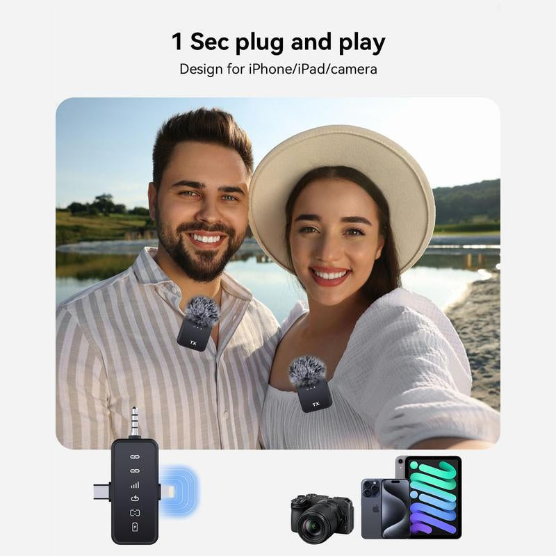 3-In-1 Wireless Lavalier Microphone for Iphone/Android/Camera – 328Ft Range, 18H Battery, Compact Clip-On Mic for Recording, Interviews, Vlogs, Youtube, Tiktok, Streaming (Perfect for Content Creators)
