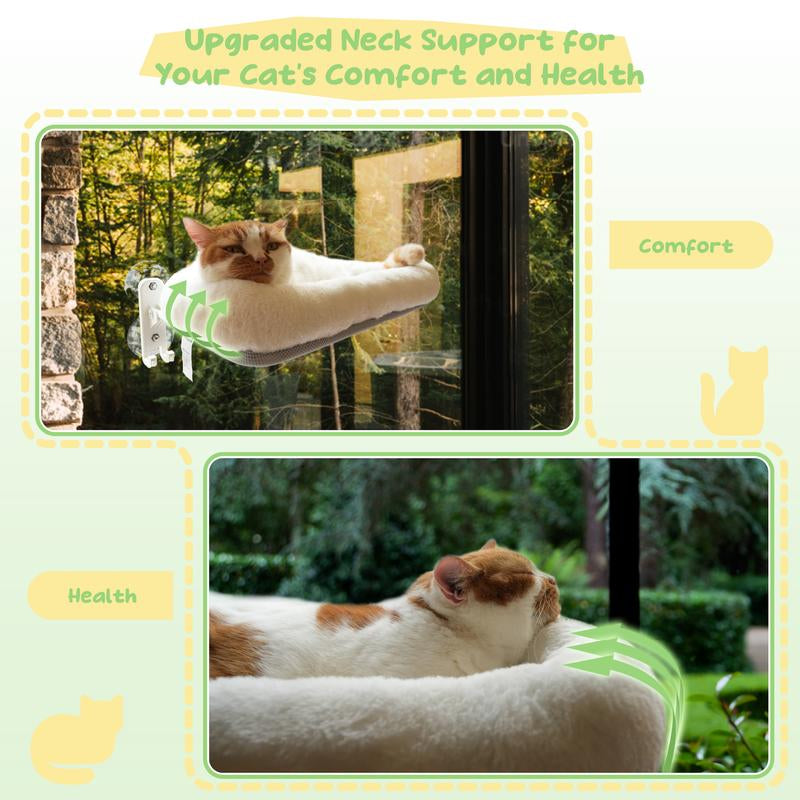 POMESEA Marshmallow Cat Window Perch,Sunbathing,Pet Bed,Neck Support,Detachable,Double-Sided Fabric Cover for Indoor Pets