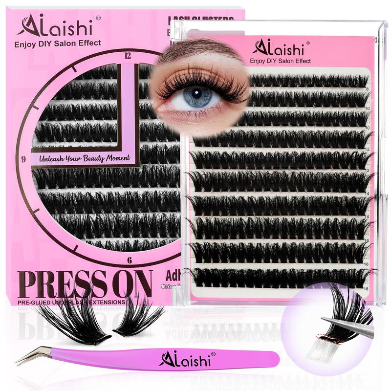 Ailaishi Glue-Free Eyelash Clusters – 10–18Mm Short Comic-Style C Curl DIY Lash Extensions, Waterproof Beginner-Friendly False Eyelashes with Tweezers, Household Cosmetics