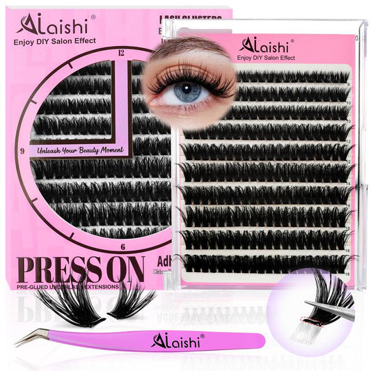 Ailaishi Glue-Free Eyelash Clusters – 10–18Mm Short Comic-Style C Curl DIY Lash Extensions, Waterproof Beginner-Friendly False Eyelashes with Tweezers, Household Cosmetics