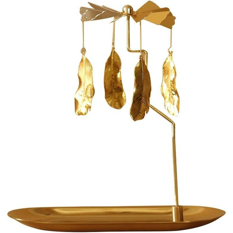 Spinning Candle Holder with Tray, Glod Carousel Candle Spinner, Rotating Metal Light Candle Holder for Table Centerpiece, Christmas, Valentine'S Day, Party Decor, ( Elves)