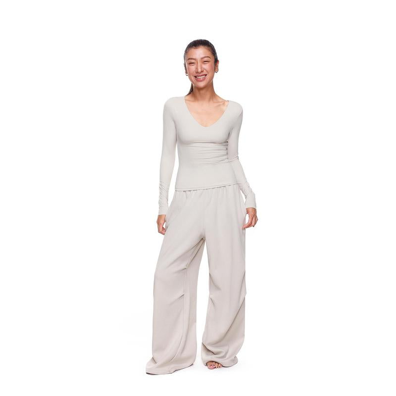 FDR Women'S Solid Color V-Neck Double-Lined Long Sleeve Tee | Lightweight Breathable Stretch | Slim-Fit Layering Essential for Fall Workouts & Everyday Womenswear Top Style Basic