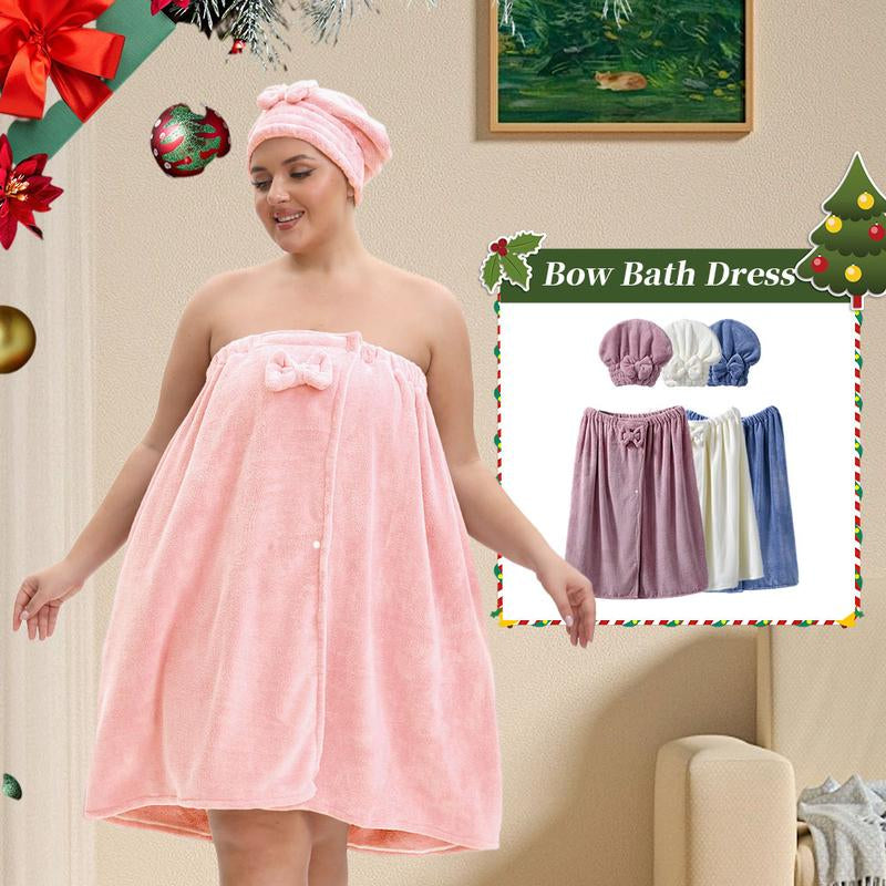 Solid Color Bathrobe & Bath Towel Set, Adjustable Shower Cap Included Bathrobe & Bath Towel, Soft Comfortable Bathrobe & Towel for Home Travel Sauna