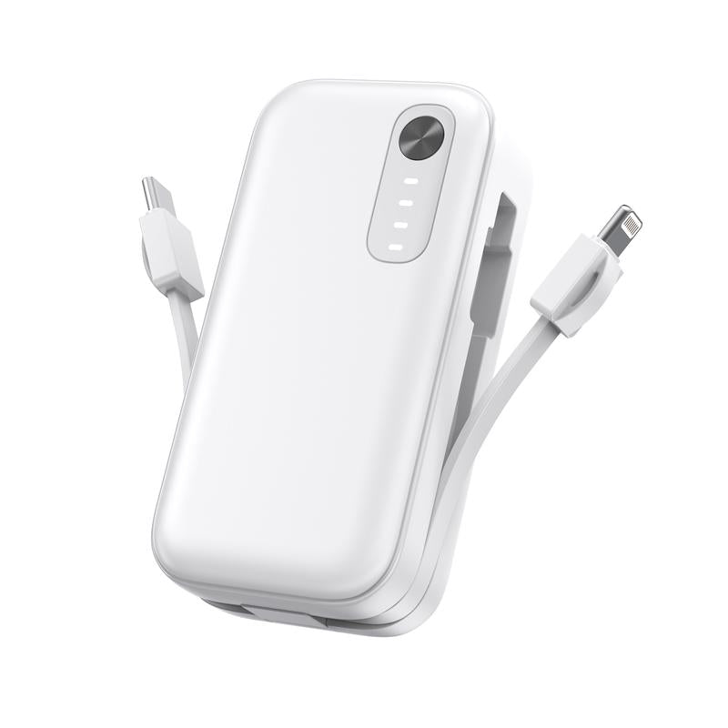 5000Mah Mini Portable Charger,15W QC3.0 Fast Charing USB C Power Bank with Built-In Cables, Portable External Battery Pack for Iphone 16/15/14 Series, Android, Etc