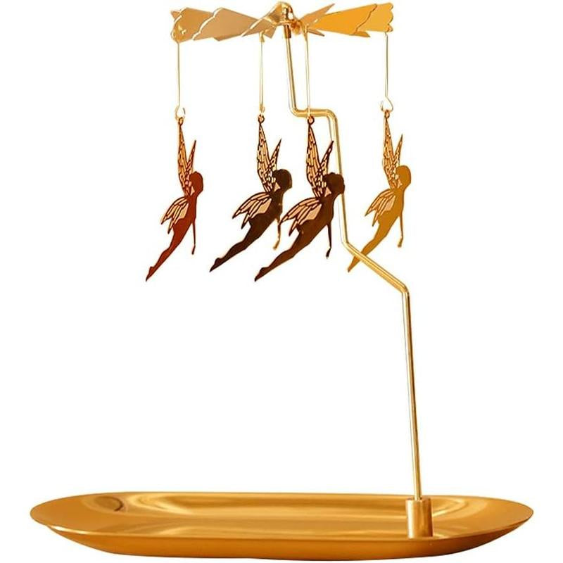 Spinning Candle Holder with Tray, Glod Carousel Candle Spinner, Rotating Metal Light Candle Holder for Table Centerpiece, Christmas, Valentine'S Day, Party Decor, ( Elves)