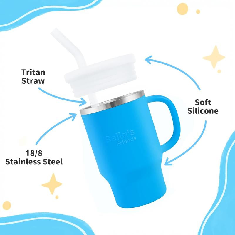 2 Pack Kids Water Bottle, Portable 9 Oz Mini Travel Tumbler for Toddlers with Spill-Resistant Flexible Straw, Stainless Interior & Silicone Body