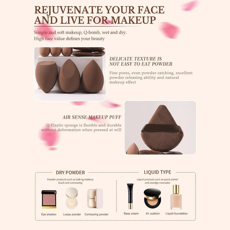 Makeup Tools Set for Women Summer Makeup, 9 Counts/Set Including 6 Beauty Blender & 3 Makeup Powder Puffs, Cosmetics Makeup Tool Soft Cosmetic Accessories for Contouring, Blending, Facial Detailing