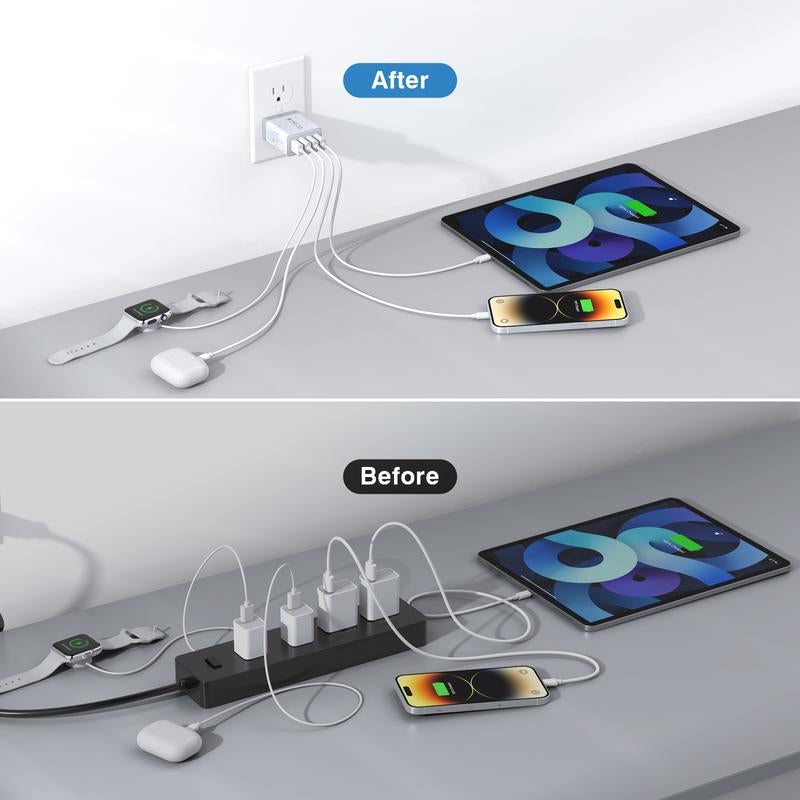 LCGENS [2-Pack] 35W USB C Wall Charger Block, 4Port PD+QC Fast Power Adapter, Type C Charging Brick Cube Plug for Iphone 12/13/14/15/Pro Max, XS/XR/X, Ipad/Airpods Pro, Samsung, Google, Tablet, Android(White)