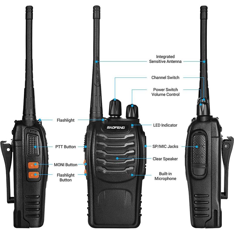 Baofeng 888S Walkie Talkie, Rechargeable Long Range Walkie Talkie with Earpieces, Professional Radio Handheld Two Way Radio with Li-Ion Battery & Charger Included