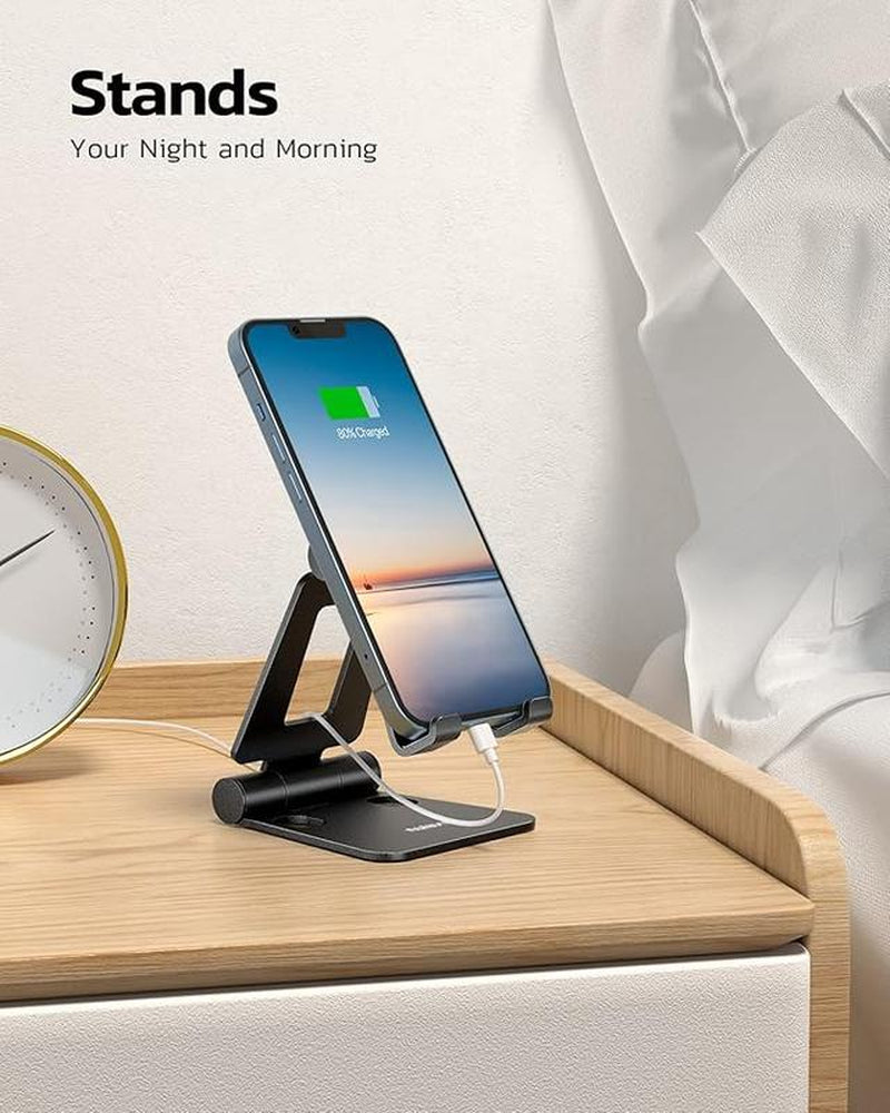 Dual Folding Cell Phone Stand, Fully Adjustable Foldable Desktop Phone Holder Cradle Dock Compatible with Phone 16 15 14 13 12 11 Pro Xs Xs Max Xr X 8 Compact Smartphone Cellphone Mount