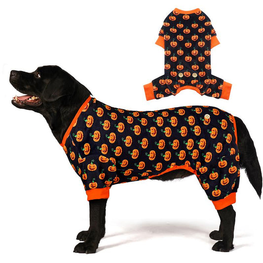 KYEESE Cozy Halloween Pjs for Dogs Pet Adorable Funny Sleeveless Pumpkin Print Perfect for Spooky Snuggles & Cute Pics Easy Care Machine Washable Shirts Pajamas Sweater Puppy Costume Winter Season Stretchable Breathable Fabric