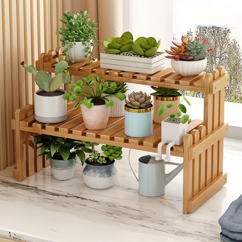 Trending Bamboo Desk Rack, 3-In-1 Plant Display & Storage Small Space Divider Home/Office/Balcony, Stylish MULTI-TIER Plant Stand, Double Duty: Plant Shelf + Book Organizer Natural Wood & Modern Design Perfect for Plant Moms/Dads! Wooden