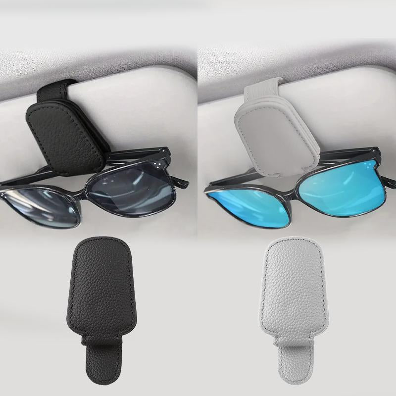Magnetic Leather Sunglasses Stand Car Sun Visor - 2-In-1 Glasses Holder and Ticket Card Stand | Premium Car Sun Visor Accessory (1 Pack, Black/Gray)