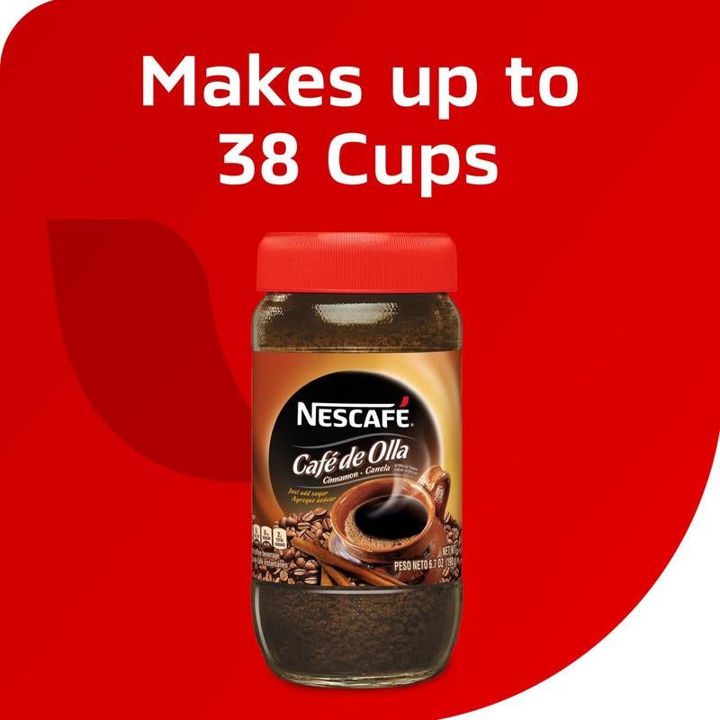 NESCAFE Cafe De Olla Cinnamon Flavored Instant Coffee 6.7 Oz Jar - Ideal for Coffee Lovers - Beverage, Bean