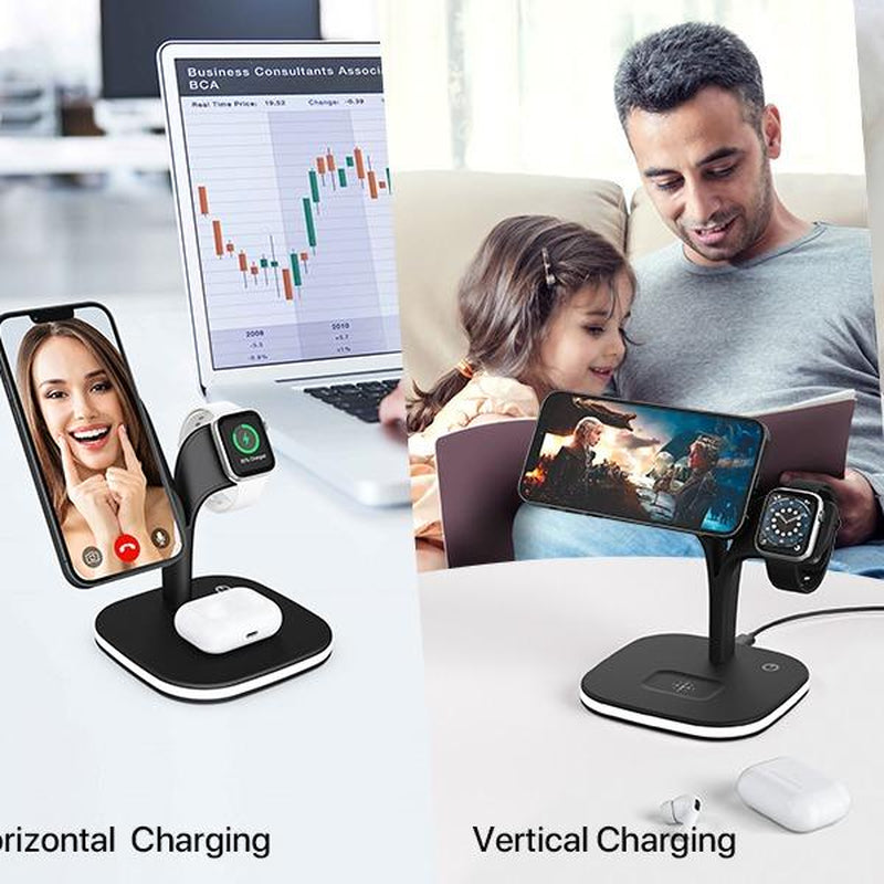 Wireless Charger, 3-In-1 Wireless Charging Stand, 5ND GEN, 45% Faster for Apple Watch, Iphone 16, Iphone 15, Iphone 14 Series, Airpods - Magsafe Charging Station for Multiple Devices - Black