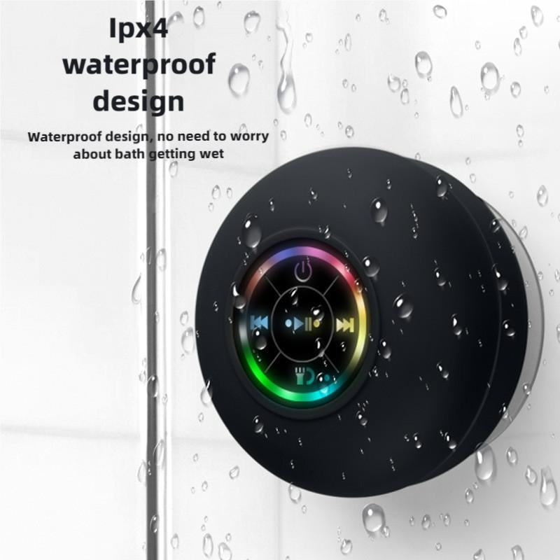 Waterproof Speaker, Portable Suction Cup Speaker with LED Light, Rechargeable Bluetooth-Compatible Speaker for Home, Bathroom, Outdoor Audio Smartphone