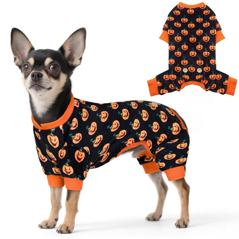 KYEESE Cozy Halloween Pjs for Dogs Pet Adorable Funny Sleeveless Pumpkin Print Perfect for Spooky Snuggles & Cute Pics Easy Care Machine Washable Shirts Pajamas Sweater Puppy Costume Winter Season Stretchable Breathable Fabric