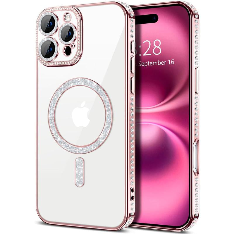 Entronix Case for Apple Iphone 17/16/15/14/13/12/11 Air/Plus/Pro Max - Luxury Rhinestone Bumper Cover, [Magnetic] Smartphone Accessories Protection