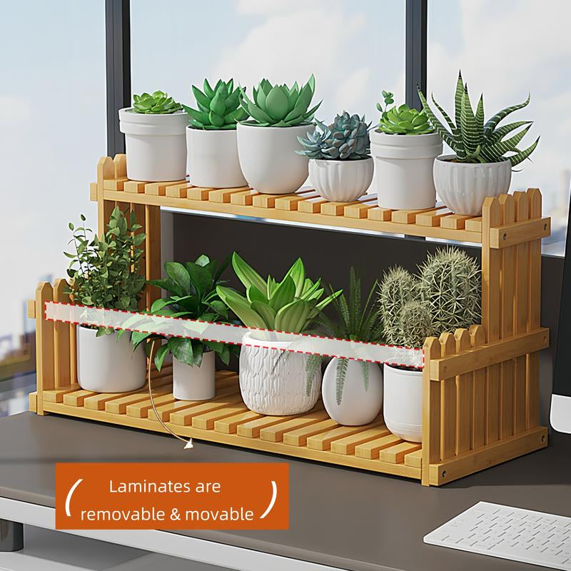 Trending Bamboo Desk Rack, 3-In-1 Plant Display & Storage Small Space Divider Home/Office/Balcony, Stylish MULTI-TIER Plant Stand, Double Duty: Plant Shelf + Book Organizer Natural Wood & Modern Design Perfect for Plant Moms/Dads! Wooden