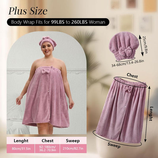 Solid Color Bathrobe & Bath Towel Set, Adjustable Shower Cap Included Bathrobe & Bath Towel, Soft Comfortable Bathrobe & Towel for Home Travel Sauna