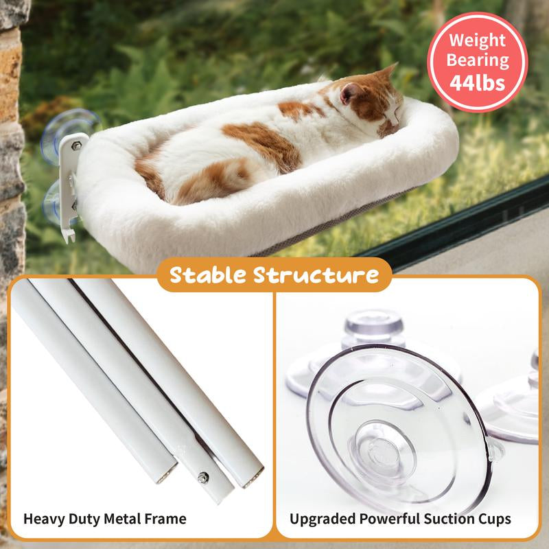 POMESEA Marshmallow Cat Window Perch,Sunbathing,Pet Bed,Neck Support,Detachable,Double-Sided Fabric Cover for Indoor Pets