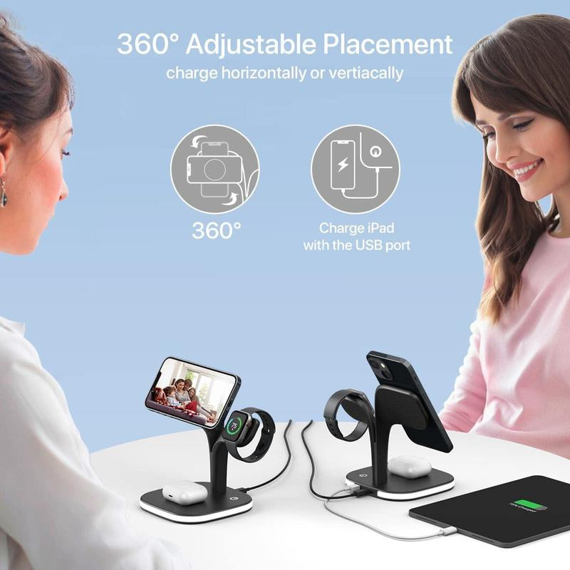 Wireless Charger, 3-In-1 Wireless Charging Stand, 5ND GEN, 45% Faster for Apple Watch, Iphone 16, Iphone 15, Iphone 14 Series, Airpods - Magsafe Charging Station for Multiple Devices - Black