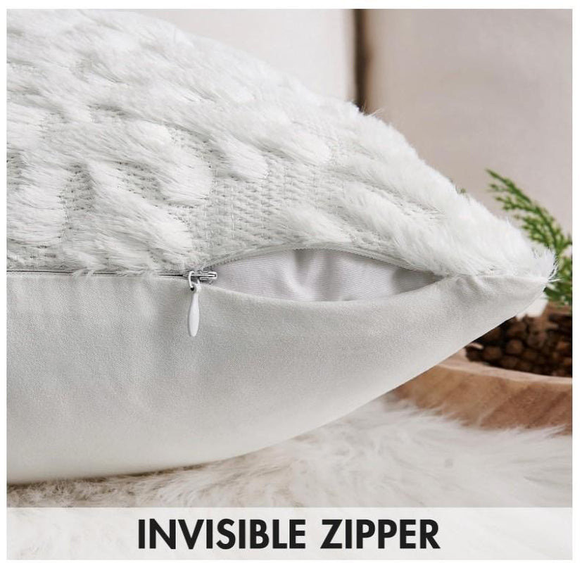 Pure White Throw Pillow Covers Christmas Snowflakes Decorative Pillow Covers 18X18 Inch Soft Plush Faux Wool Pillow Covers Set of 2 Farmhouse Couch Pillows Home Decors for Sofa Livingroom Bed