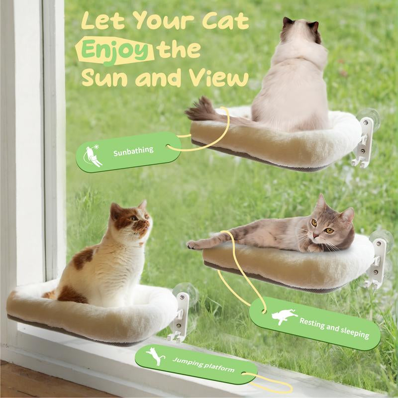 POMESEA Marshmallow Cat Window Perch,Sunbathing,Pet Bed,Neck Support,Detachable,Double-Sided Fabric Cover for Indoor Pets