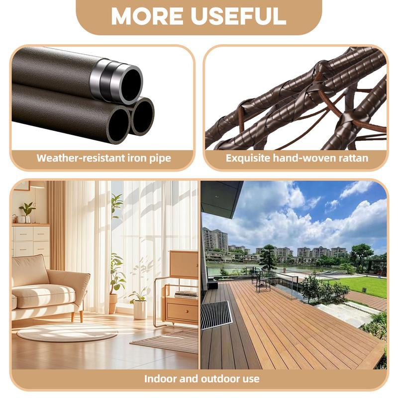 Egg Porch Swing, Hanging Egg Chair for Outdoor Patio with Stand, Waterproof Rattan Wicker Basket Seat, Includes Cushion & Chain, 350Lb Capacity (Beige)