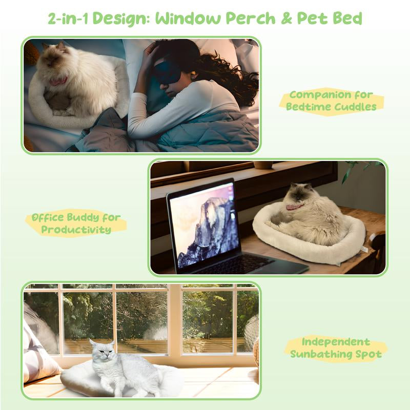 POMESEA Marshmallow Cat Window Perch,Sunbathing,Pet Bed,Neck Support,Detachable,Double-Sided Fabric Cover for Indoor Pets