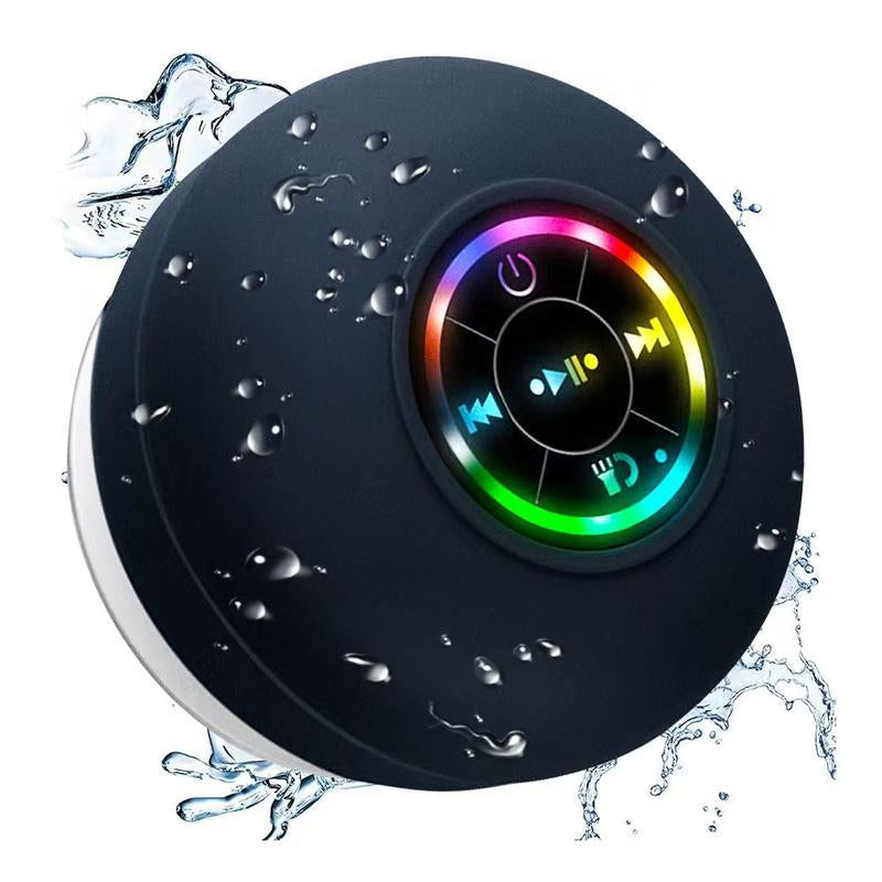 Waterproof Speaker, Portable Suction Cup Speaker with LED Light, Rechargeable Bluetooth-Compatible Speaker for Home, Bathroom, Outdoor Audio Smartphone