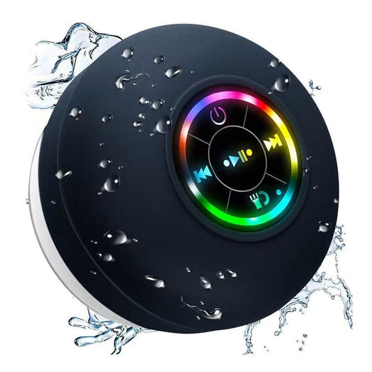 Waterproof Speaker, Portable Suction Cup Speaker with LED Light, Rechargeable Bluetooth-Compatible Speaker for Home, Bathroom, Outdoor Audio Smartphone