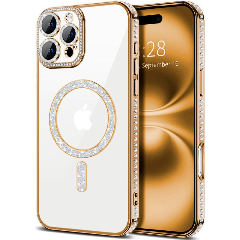 Entronix Case for Apple Iphone 17/16/15/14/13/12/11 Air/Plus/Pro Max - Luxury Rhinestone Bumper Cover, [Magnetic] Smartphone Accessories Protection