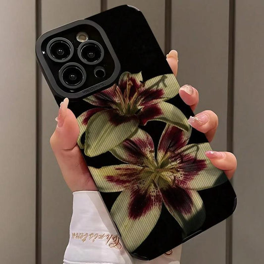 Vintage Flower Pattern Phone Case, 1 Count Shockproof Phone Protective Cover, Phone Accessory Compatible with Iphone 11 12 13 14 15 16 Pro Max Cellphone, Smartphone Casing, Phone Case with Cutouts