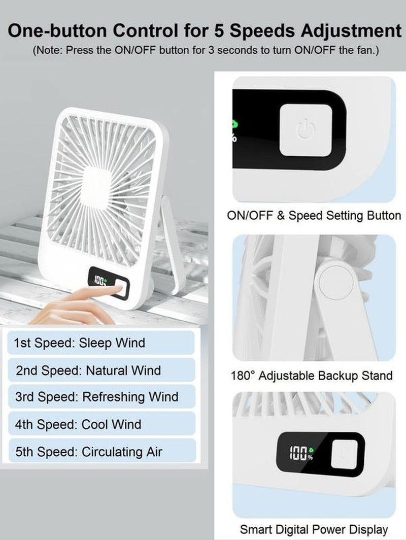 Ultra Quiet Small Fan with Strong Airflow, Portable Table Fan, Rechargeable Air Circulator Fan, USB Mini Fan for Office Dorm Bedroom Outdoor Travel