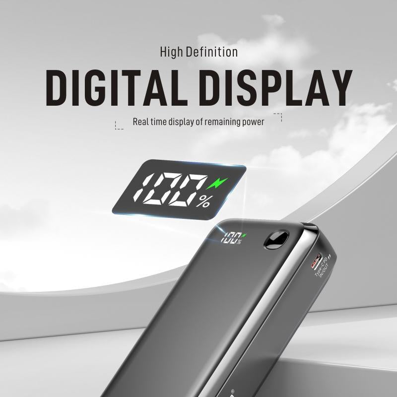 20W USB C Power Bank 20000Mah for Smartphone, Multi-Function Cellphone Charger Built-In 3 Counts Data Cable, Portable Charging Tool for Home & Travel, Universal Digital Display Mobile Charger Devices Compatible with Iphone Samsung Pixel LG Moto Ipad