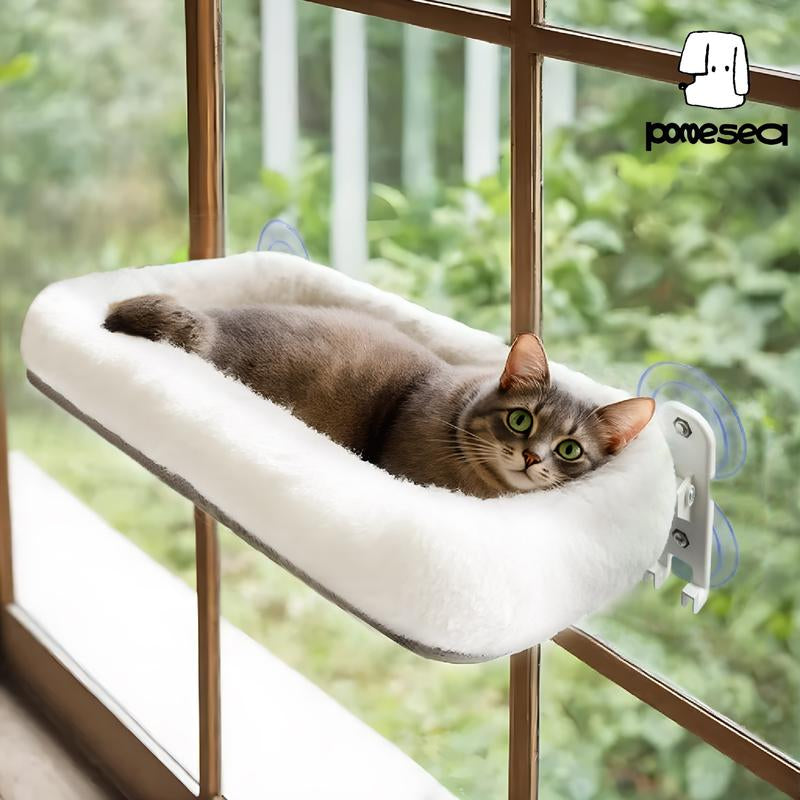 POMESEA Marshmallow Cat Window Perch,Sunbathing,Pet Bed,Neck Support,Detachable,Double-Sided Fabric Cover for Indoor Pets