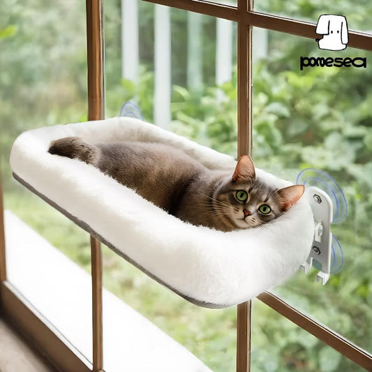 POMESEA Marshmallow Cat Window Perch,Sunbathing,Pet Bed,Neck Support,Detachable,Double-Sided Fabric Cover for Indoor Pets