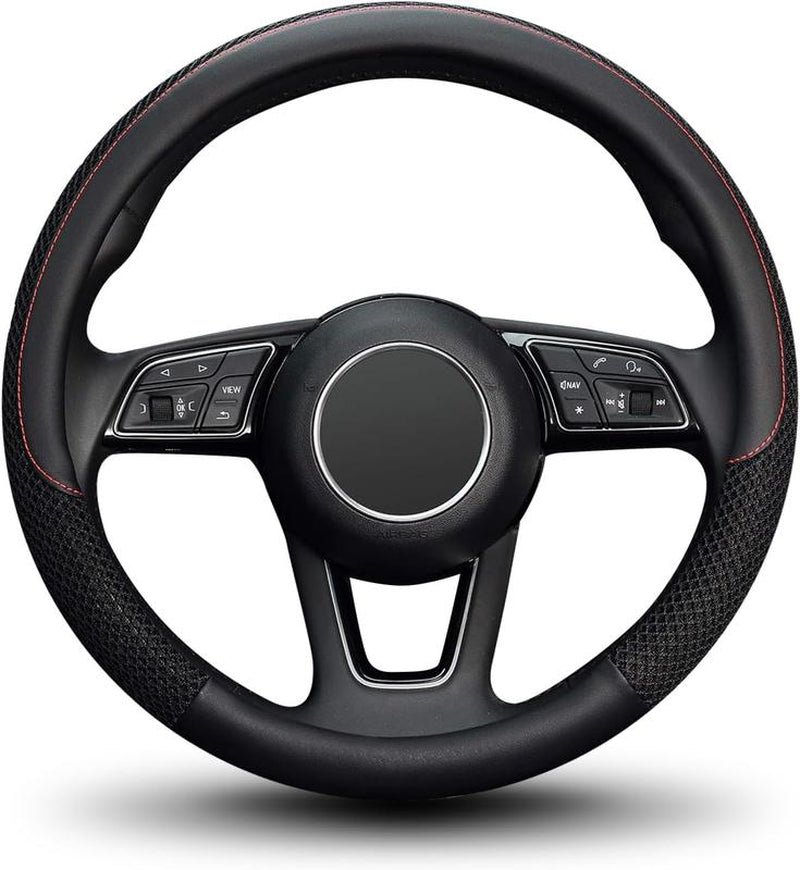 Car Steering Wheel Cover, Microfiber Breathable Ice Silk Leather Steering Wheel Cover Soft Anti-Slip Safety, 15Inch Four Season Universal Fits for Most Truck,Suv,Cars Car Interior Decoration Accessories (Black)