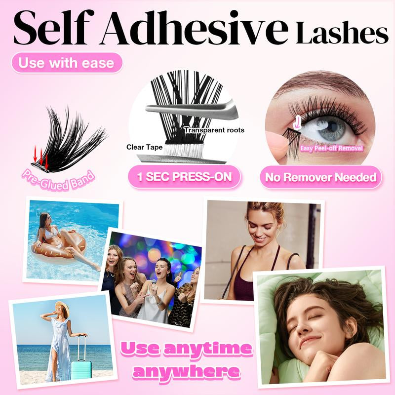 Ailaishi Glue-Free Eyelash Clusters – 10–18Mm Short Comic-Style C Curl DIY Lash Extensions, Waterproof Beginner-Friendly False Eyelashes with Tweezers, Household Cosmetics