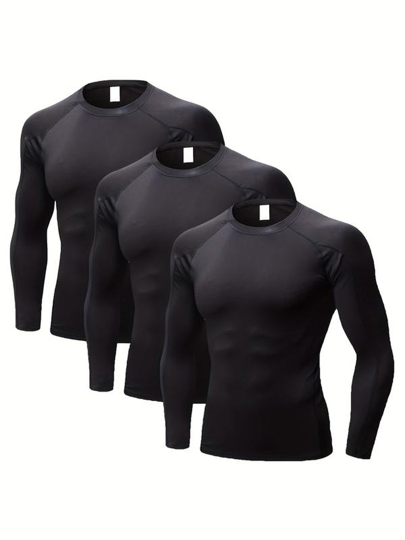3 Pack Mens Compression Shirts Long Sleeve Quick Dry for Workout Running Athletic Base Layer Sportswear Technical Warmth Training Tops Fitness Apparel