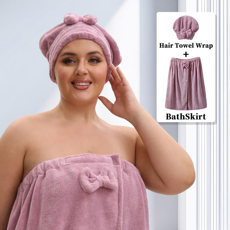 Solid Color Bathrobe & Bath Towel Set, Adjustable Shower Cap Included Bathrobe & Bath Towel, Soft Comfortable Bathrobe & Towel for Home Travel Sauna