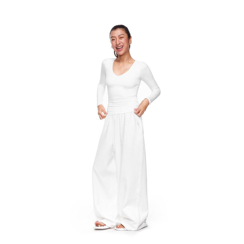 FDR Women'S Solid Color V-Neck Double-Lined Long Sleeve Tee | Lightweight Breathable Stretch | Slim-Fit Layering Essential for Fall Workouts & Everyday Womenswear Top Style Basic