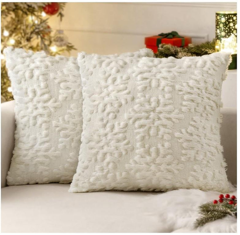 Pure White Throw Pillow Covers Christmas Snowflakes Decorative Pillow Covers 18X18 Inch Soft Plush Faux Wool Pillow Covers Set of 2 Farmhouse Couch Pillows Home Decors for Sofa Livingroom Bed